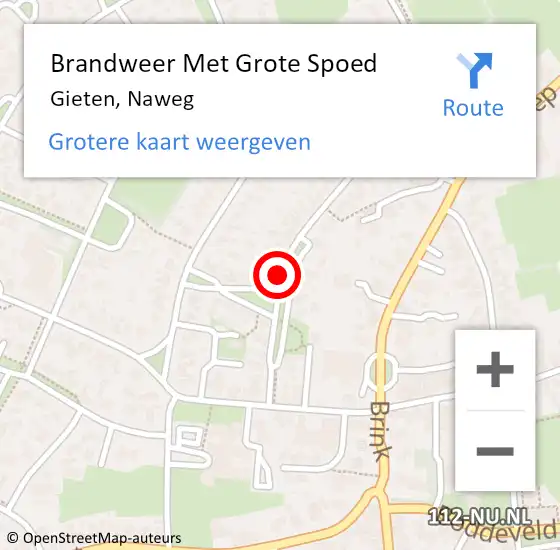 Locatie op kaart van de 112 melding: Brandweer Met Grote Spoed Naar Gieten, Naweg op 19 november 2021 09:46