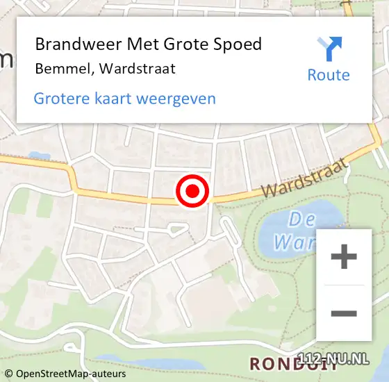 Locatie op kaart van de 112 melding: Brandweer Met Grote Spoed Naar Bemmel, Wardstraat op 19 november 2021 09:52