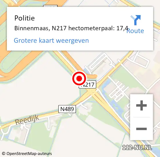 Locatie op kaart van de 112 melding: Politie Binnenmaas, N217 hectometerpaal: 17,4 op 19 november 2021 10:04