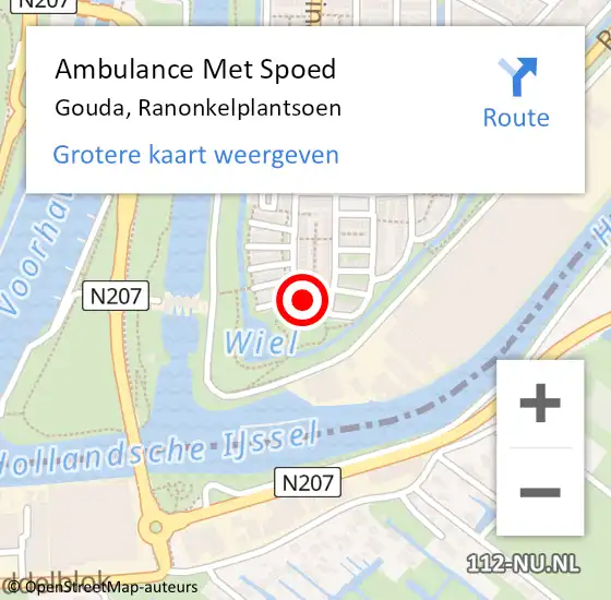 Locatie op kaart van de 112 melding: Ambulance Met Spoed Naar Gouda, Ranonkelplantsoen op 19 november 2021 10:25