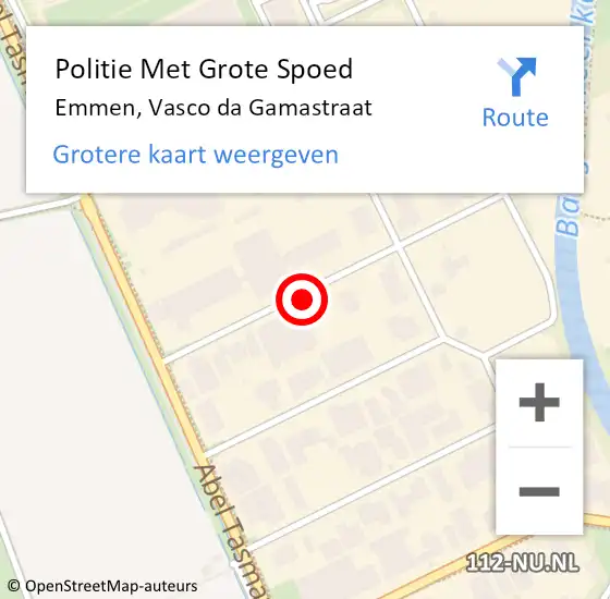 Locatie op kaart van de 112 melding: Politie Met Grote Spoed Naar Emmen, Vasco da Gamastraat op 19 november 2021 10:43