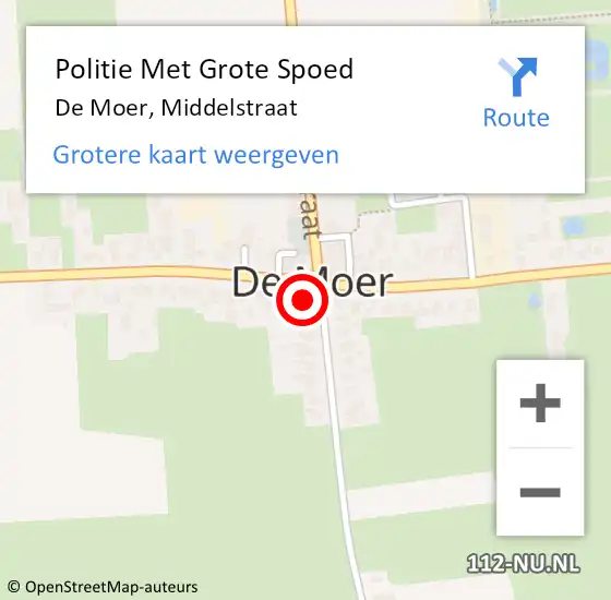 Locatie op kaart van de 112 melding: Politie Met Grote Spoed Naar De Moer, Middelstraat op 19 november 2021 10:51