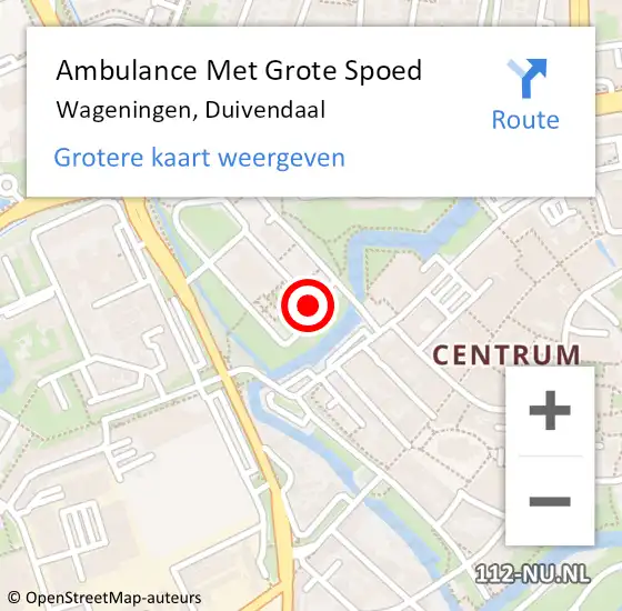 Locatie op kaart van de 112 melding: Ambulance Met Grote Spoed Naar Wageningen, Duivendaal op 19 november 2021 12:05