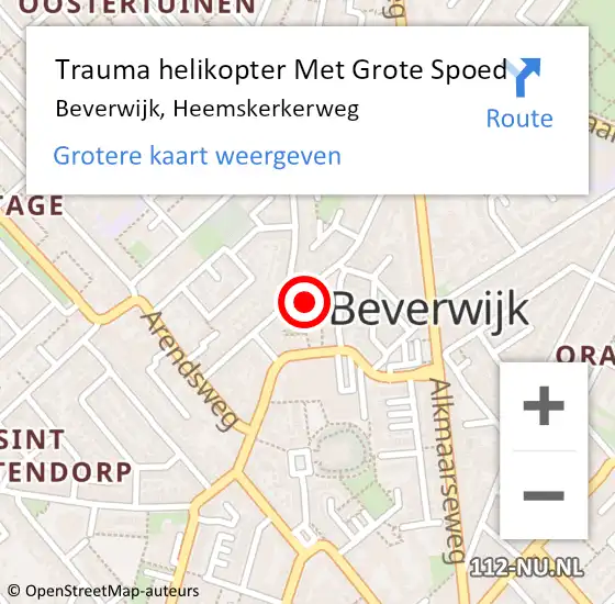 Locatie op kaart van de 112 melding: Trauma helikopter Met Grote Spoed Naar Beverwijk, Heemskerkerweg op 19 november 2021 12:06