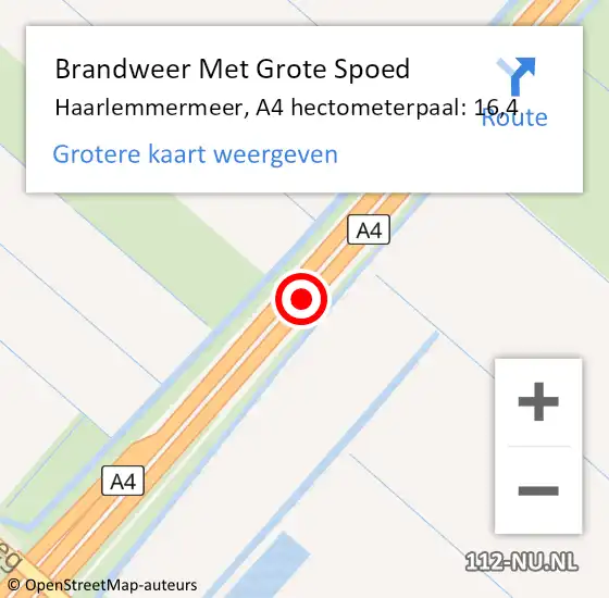 Locatie op kaart van de 112 melding: Brandweer Met Grote Spoed Naar Haarlemmermeer, A4 hectometerpaal: 16,4 op 19 november 2021 12:25