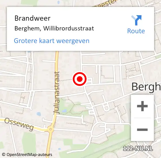 Locatie op kaart van de 112 melding: Brandweer Berghem, Willibrordusstraat op 29 juni 2014 22:02