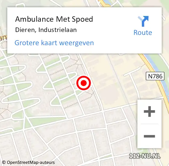 Locatie op kaart van de 112 melding: Ambulance Met Spoed Naar Dieren, Industrielaan op 19 november 2021 13:26