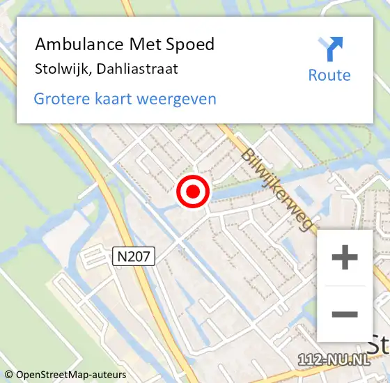 Locatie op kaart van de 112 melding: Ambulance Met Spoed Naar Stolwijk, Dahliastraat op 19 november 2021 13:28