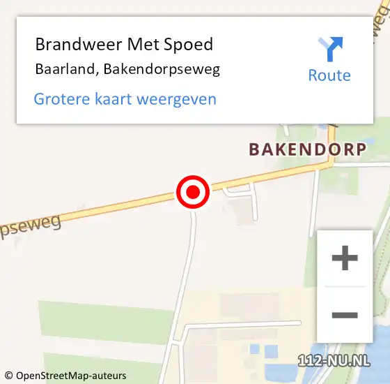 Locatie op kaart van de 112 melding: Brandweer Met Spoed Naar Baarland, Bakendorpseweg op 29 juni 2014 22:08