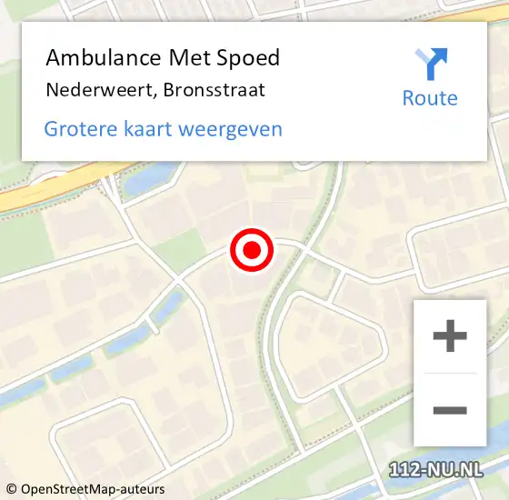 Locatie op kaart van de 112 melding: Ambulance Met Spoed Naar Nederweert, Bronsstraat op 19 november 2021 14:43