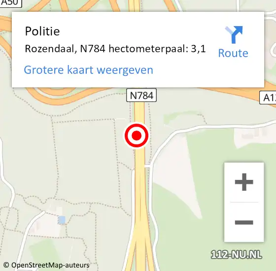 Locatie op kaart van de 112 melding: Politie Rozendaal, N784 hectometerpaal: 3,1 op 19 november 2021 14:48