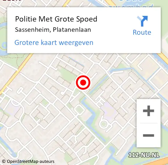 Locatie op kaart van de 112 melding: Politie Met Grote Spoed Naar Sassenheim, Platanenlaan op 19 november 2021 15:01