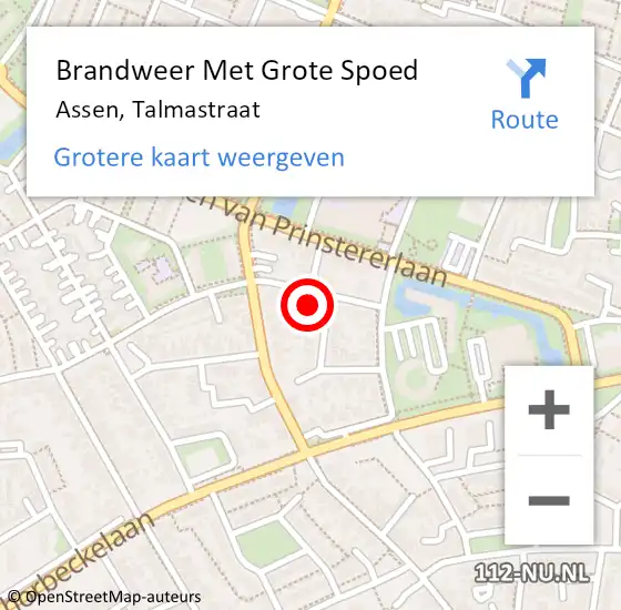 Locatie op kaart van de 112 melding: Brandweer Met Grote Spoed Naar Assen, Talmastraat op 19 november 2021 15:10