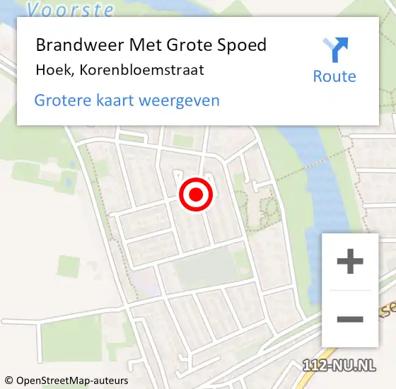 Locatie op kaart van de 112 melding: Brandweer Met Grote Spoed Naar Hoek, Korenbloemstraat op 19 november 2021 15:17