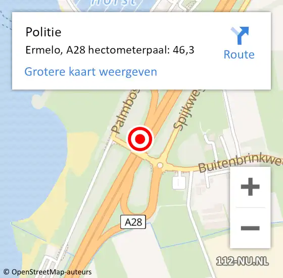 Locatie op kaart van de 112 melding: Politie Ermelo, A28 hectometerpaal: 46,3 op 19 november 2021 15:23