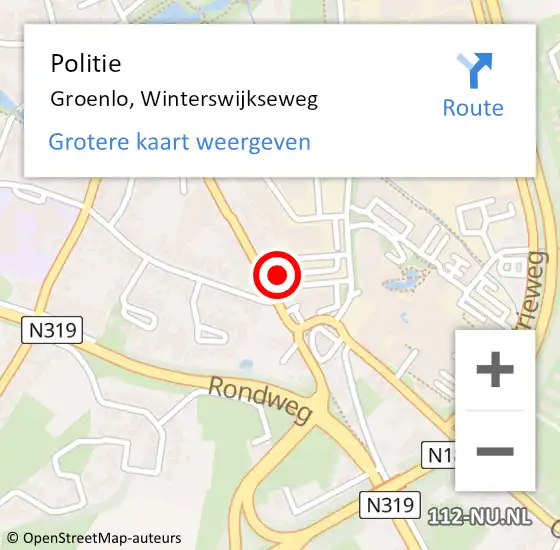 Locatie op kaart van de 112 melding: Politie Groenlo, Winterswijkseweg op 19 november 2021 15:32