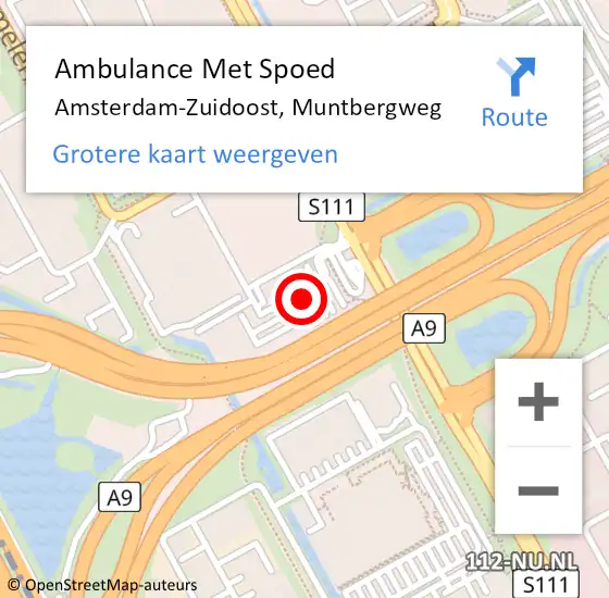 Locatie op kaart van de 112 melding: Ambulance Met Spoed Naar Amsterdam-Zuidoost, Muntbergweg op 19 november 2021 15:35