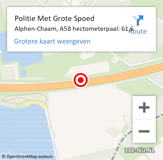 Locatie op kaart van de 112 melding: Politie Met Grote Spoed Naar Alphen-Chaam, A58 hectometerpaal: 61,6 op 19 november 2021 15:41