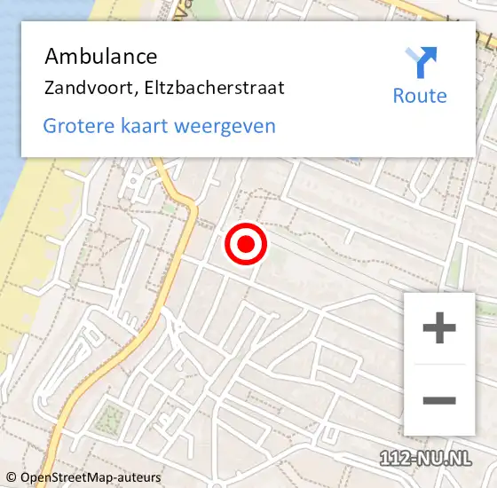 Locatie op kaart van de 112 melding: Ambulance Zandvoort, Eltzbacherstraat op 19 november 2021 16:03