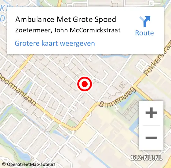 Locatie op kaart van de 112 melding: Ambulance Met Grote Spoed Naar Zoetermeer, John McCormickstraat op 19 november 2021 16:05