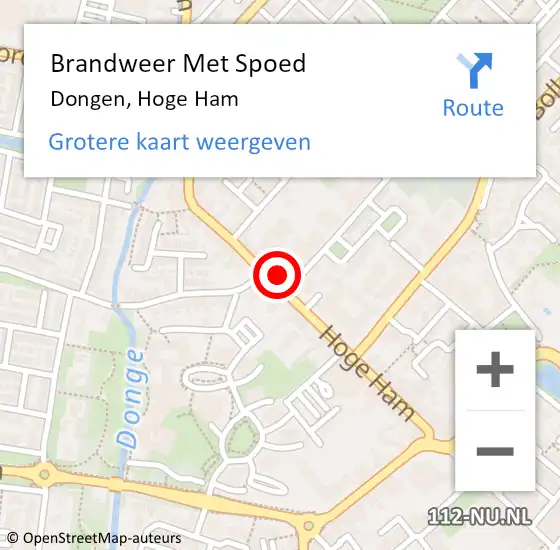 Locatie op kaart van de 112 melding: Brandweer Met Spoed Naar Dongen, Hoge Ham op 19 november 2021 17:01