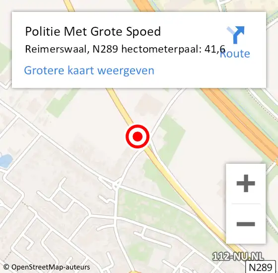 Locatie op kaart van de 112 melding: Politie Met Grote Spoed Naar Reimerswaal, N289 hectometerpaal: 41,6 op 19 november 2021 17:13