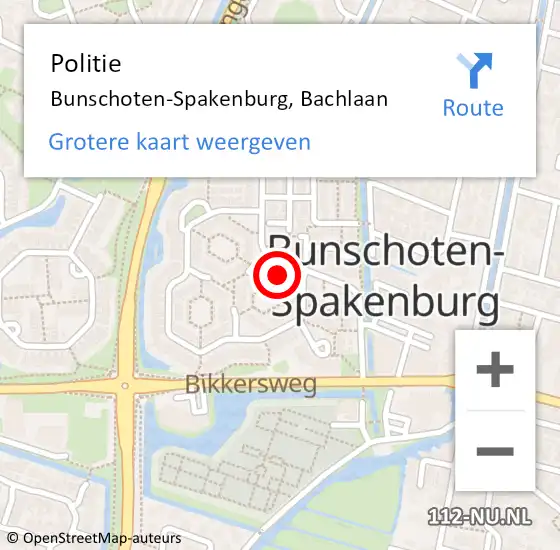 Locatie op kaart van de 112 melding: Politie Bunschoten-Spakenburg, Bachlaan op 19 november 2021 17:39