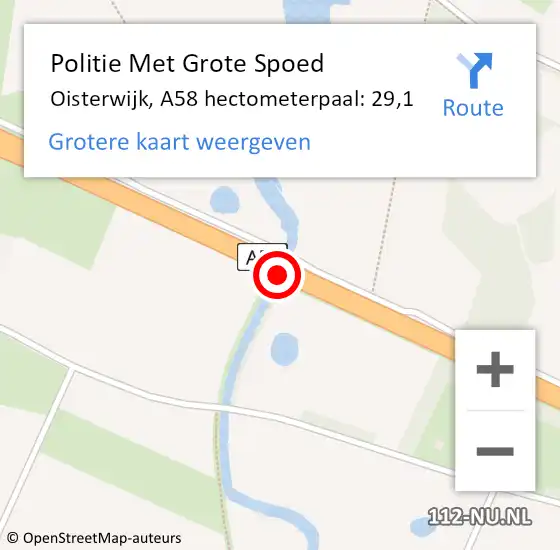 Locatie op kaart van de 112 melding: Politie Met Grote Spoed Naar Oisterwijk, A58 hectometerpaal: 29,1 op 19 november 2021 17:47