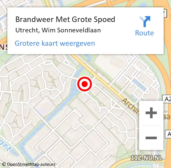 Locatie op kaart van de 112 melding: Brandweer Met Grote Spoed Naar Utrecht, Wim Sonneveldlaan op 19 november 2021 17:56