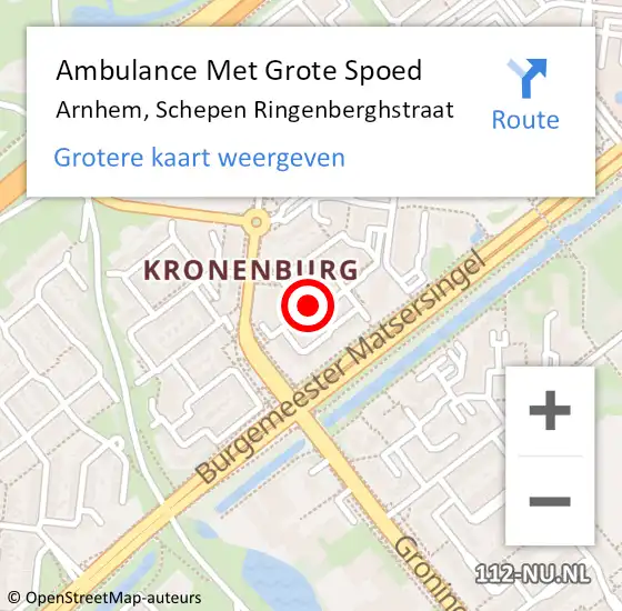 Locatie op kaart van de 112 melding: Ambulance Met Grote Spoed Naar Arnhem, Schepen Ringenberghstraat op 19 november 2021 17:58