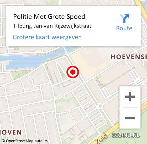 Locatie op kaart van de 112 melding: Politie Met Grote Spoed Naar Tilburg, Jan van Rijzewijkstraat op 19 november 2021 18:00