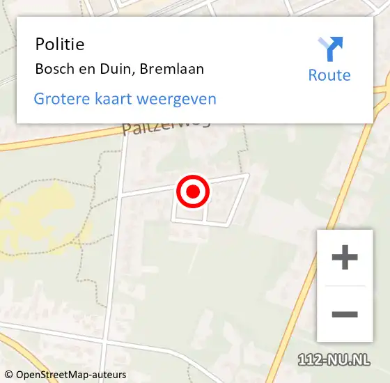 Locatie op kaart van de 112 melding: Politie Bosch en Duin, Bremlaan op 19 november 2021 18:07