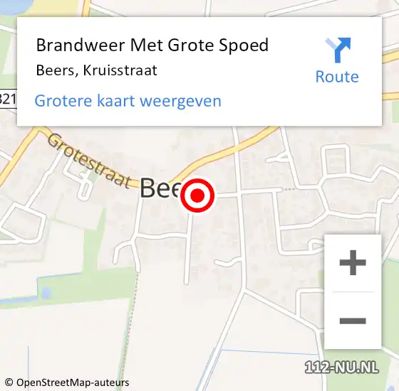 Locatie op kaart van de 112 melding: Brandweer Met Grote Spoed Naar Beers, Kruisstraat op 19 november 2021 18:27