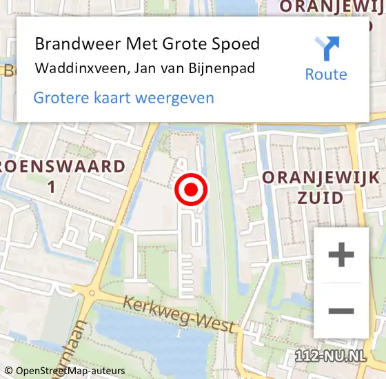 Locatie op kaart van de 112 melding: Brandweer Met Grote Spoed Naar Waddinxveen, Jan van Bijnenpad op 19 november 2021 18:39