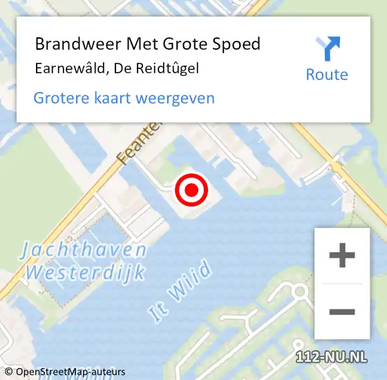 Locatie op kaart van de 112 melding: Brandweer Met Grote Spoed Naar Earnewâld, De Reidtûgel op 19 november 2021 19:02