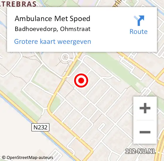 Locatie op kaart van de 112 melding: Ambulance Met Spoed Naar Badhoevedorp, Ohmstraat op 19 november 2021 19:18