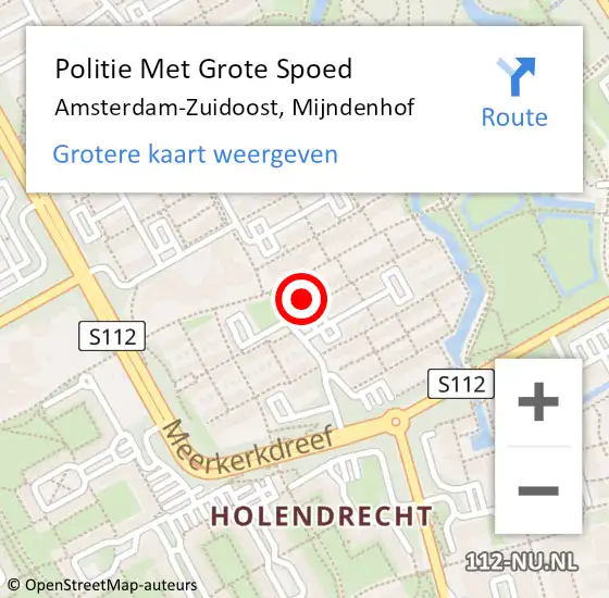 Locatie op kaart van de 112 melding: Politie Met Grote Spoed Naar Amsterdam-Zuidoost, Mijndenhof op 19 november 2021 19:31