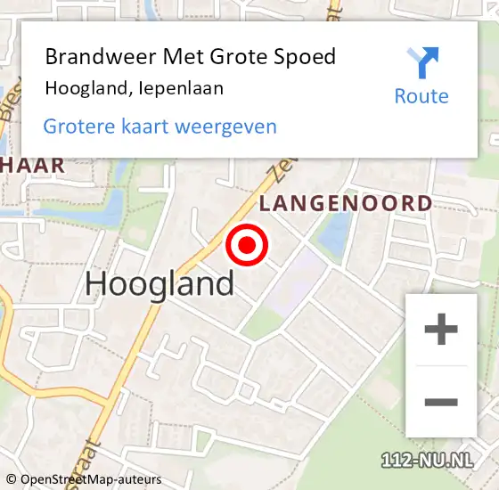 Locatie op kaart van de 112 melding: Brandweer Met Grote Spoed Naar Hoogland, Iepenlaan op 19 november 2021 19:38