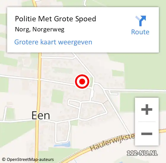 Locatie op kaart van de 112 melding: Politie Met Grote Spoed Naar Norg, Norgerweg op 19 november 2021 19:40