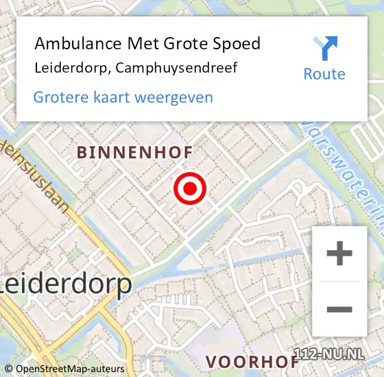 Locatie op kaart van de 112 melding: Ambulance Met Grote Spoed Naar Leiderdorp, Camphuysendreef op 19 november 2021 19:49