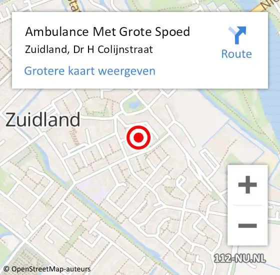 Locatie op kaart van de 112 melding: Ambulance Met Grote Spoed Naar Zuidland, Dr H Colijnstraat op 19 november 2021 20:58