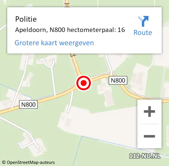 Locatie op kaart van de 112 melding: Politie Apeldoorn, N800 hectometerpaal: 16 op 19 november 2021 21:22