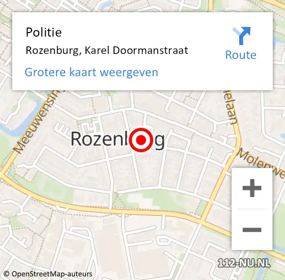 Locatie op kaart van de 112 melding: Politie Rozenburg, Karel Doormanstraat op 19 november 2021 21:25