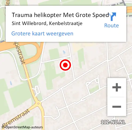 Locatie op kaart van de 112 melding: Trauma helikopter Met Grote Spoed Naar Sint Willebrord, Kenbelstraatje op 19 november 2021 21:44