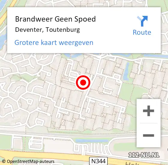 Locatie op kaart van de 112 melding: Brandweer Geen Spoed Naar Deventer, Toutenburg op 19 november 2021 21:48