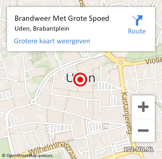 Locatie op kaart van de 112 melding: Brandweer Met Grote Spoed Naar Uden, Brabantplein op 19 november 2021 22:17