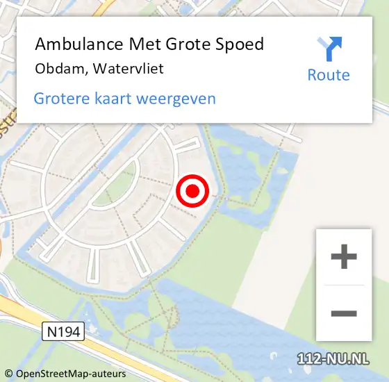 Locatie op kaart van de 112 melding: Ambulance Met Grote Spoed Naar Obdam, Watervliet op 19 november 2021 22:39