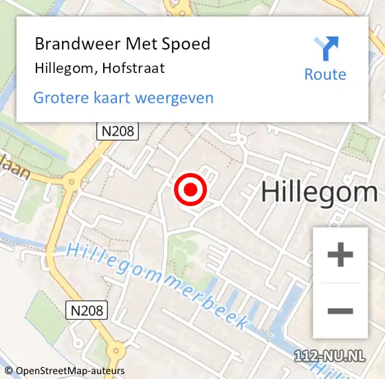 Locatie op kaart van de 112 melding: Brandweer Met Spoed Naar Hillegom, Hofstraat op 19 november 2021 22:41