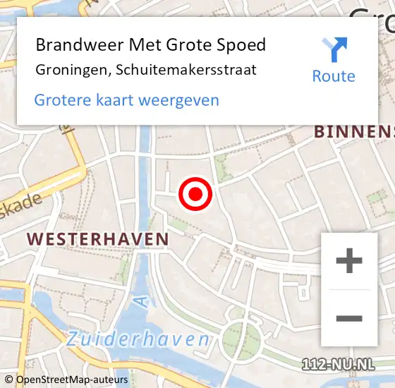 Locatie op kaart van de 112 melding: Brandweer Met Grote Spoed Naar Groningen, Schuitemakersstraat op 19 november 2021 23:24