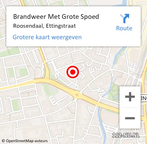 Locatie op kaart van de 112 melding: Brandweer Met Grote Spoed Naar Roosendaal, Ettingstraat op 20 november 2021 00:04